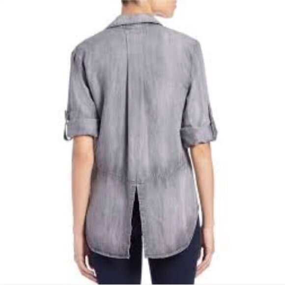 Cloth & Stone Anthropologie Button Down Shirt Chambray Denim Boyfriend Split Hem - Picture 2 of 15